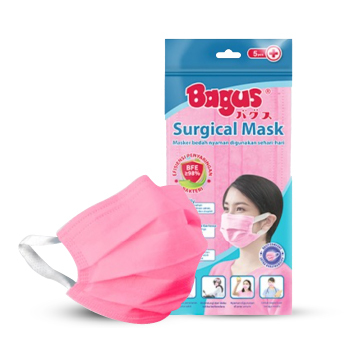 Bagus Surgical Mask 3 ply Pink (5 pcs)