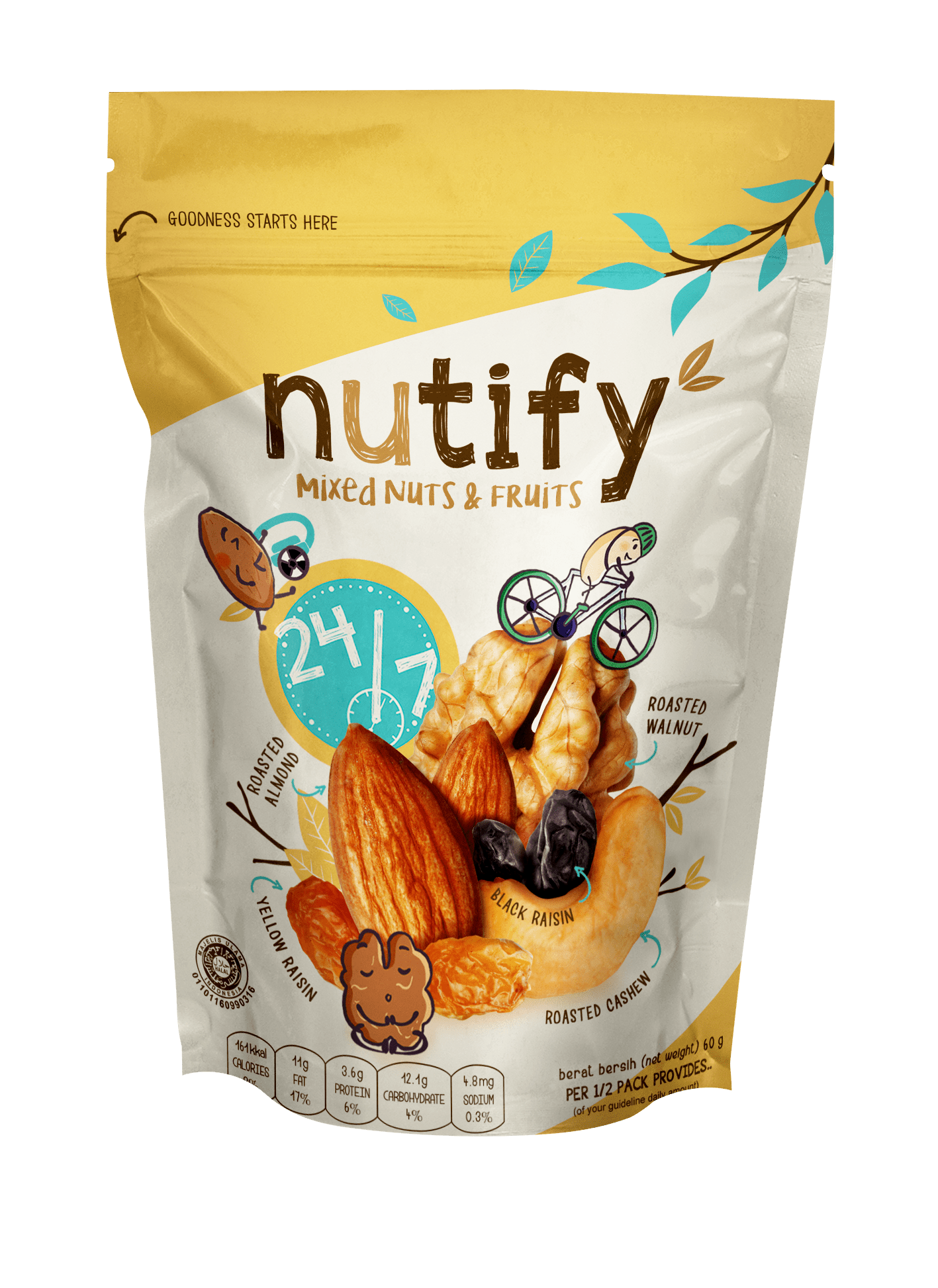 Nutify Mixed Nuts & Dried Fruits 24/7 Mix 60 gr